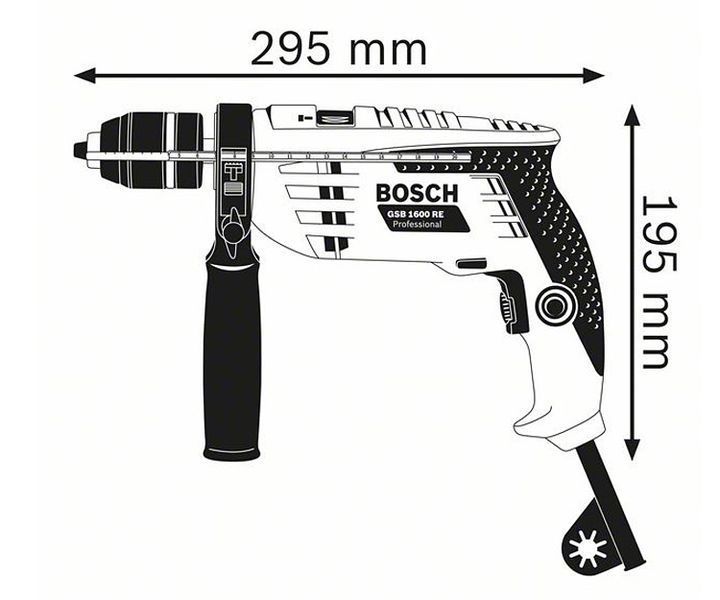 Професійна дриль ударний Bosch Professional GSB 1600 RE : 700 Вт, 3000 об/хв, 25000 уд/хв, 10,8 Нм, щітковий 0601228200 фото
