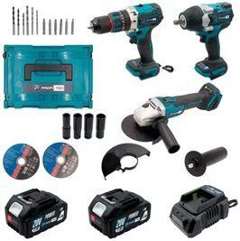 Набір акумуляторний інструментів PROFI-TEC Combo Set 3/3 POWERLine DHP485BL, DGA20BL, DTW800BL : з АКБ 2шт-20V 5.0Ач+ЗП Combo Set 3/3 фото