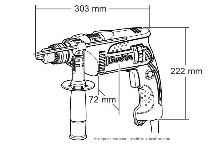 Професійна дриль електрична ударна (електродриль) MAKITA HP1641K : 680 Вт, 1.5-13мм сверло, 2 кг HP1641K фото