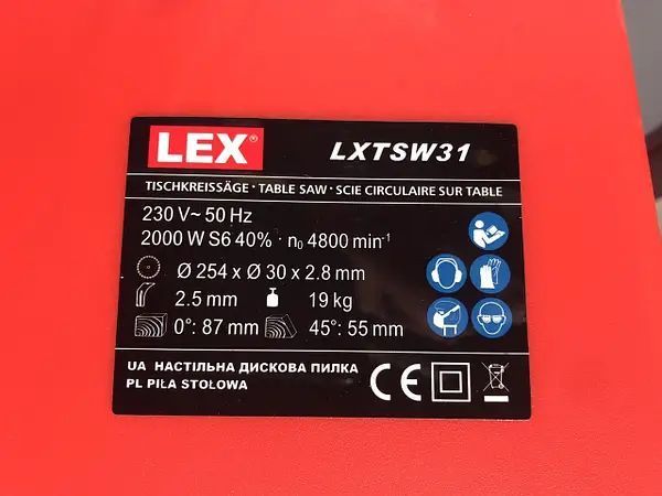 Потужна настільна циркулярна пила LEX LXTSW31 : 2000 Вт, 254 х 30мм круг, 5000 об/хв LXTSW31 фото