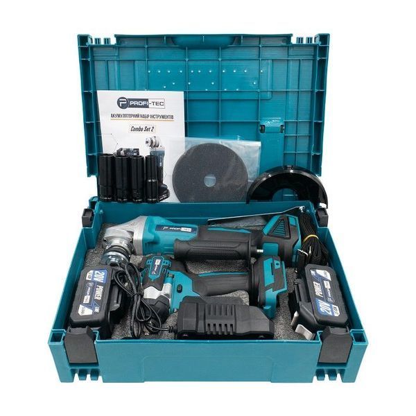 Набір акумуляторний інструментів PROFI-TEC Combo Set 2 POWERLine DGA20BL+DTW500BL: з АКБ 2шт-20V 5.0Ач+ЗП 005936 фото