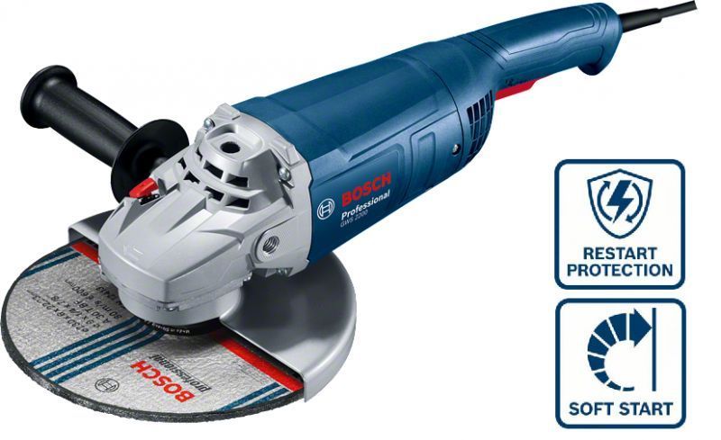 Професійна кутова шліфувальна машина (болгарка) Bosch GWS 2200 : 2200 Вт, 6500 об/мин, диск 230 мм 06018C1320 фото