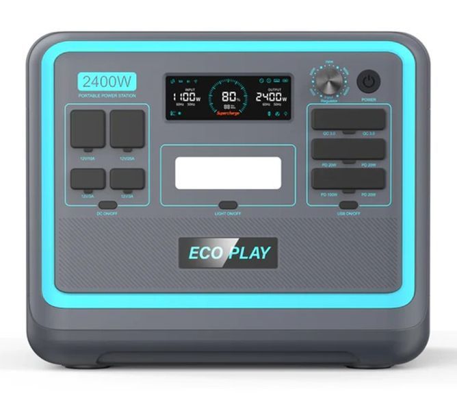 Потужна зарядна станція Eco Play P2400 : 2400 Вт, ємність акумулятора 2048 мА/год, 3 розетки P2400 фото