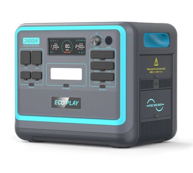Потужна зарядна станція Eco Play P2400 : 2400 Вт, ємність акумулятора 2048 мА/год, 3 розетки P2400 фото