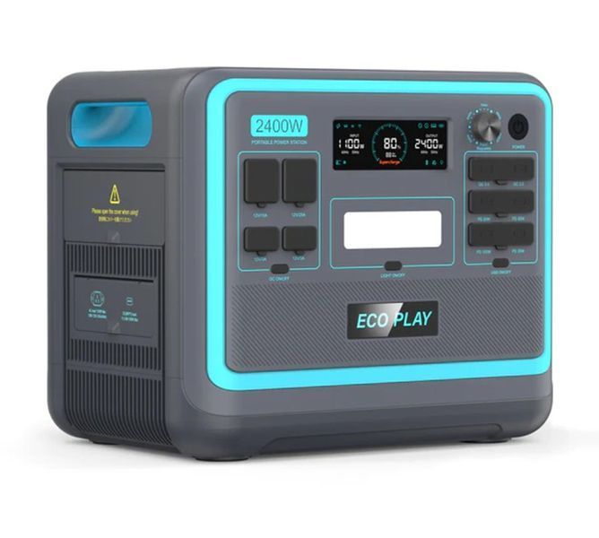 Потужна зарядна станція Eco Play P2400 : 2400 Вт, ємність акумулятора 2048 мА/год, 3 розетки P2400 фото
