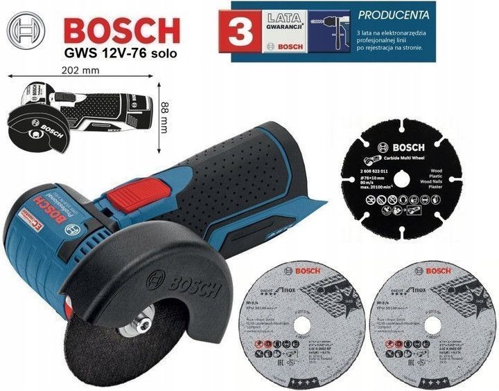 Акумуляторна кутова шліфувальна машинка 12В Bosch GWS 12V-76 + акб + зарядне + 3 круги + вкладка L-BOXX 0615990M3E фото