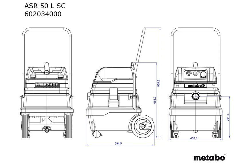 Професійний пилосос Metabo ASR 50 L SC : 1400 Вт, 50 л, 270 мБар, 4380 л/хв, вага 16 кг 602034000 фото