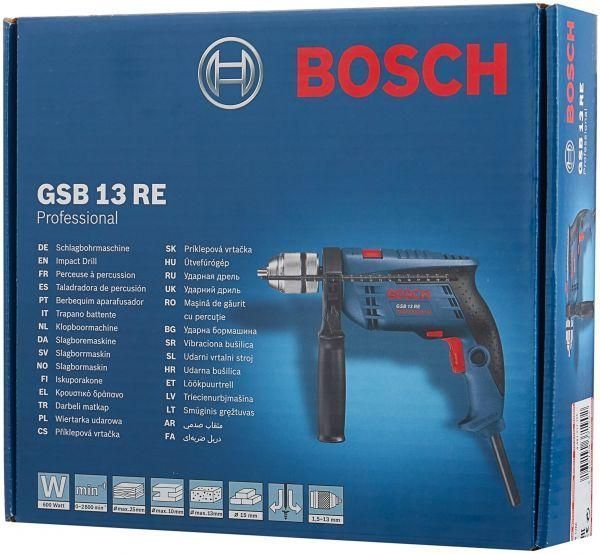 Професійна дриль електрична ударна (електродриль) Bosch GSB 13 RE БЗП : 600 Вт, 1.5-13мм сверло, 1.8 кг 0601217100 0601217100 фото