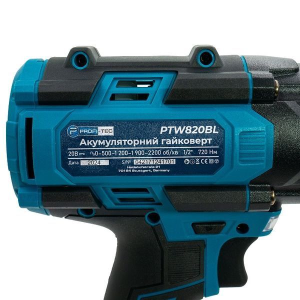 Потужний гайковерт ударний акумуляторний PROFI-TEC PTW820BL POWERLine : без АКБ, 720 Нм 006106 фото