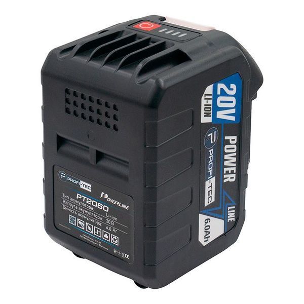 Акумуляторна батарея PROFI-TEC PT2060MP POWERLine : 20V, 6.0 Аh, з індикатором заряду, високострумова 006094 фото