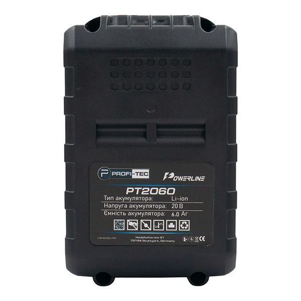 Акумуляторна батарея PROFI-TEC PT2060MP POWERLine : 20V, 6.0 Аh, з індикатором заряду, високострумова 006094 фото