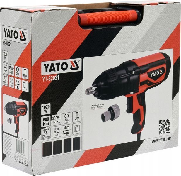 Гайковерт ударний YATO 1/2" 1020 Вт, 600 НМ 2600 об/хв + 4 головки і кейс YT-82021 фото