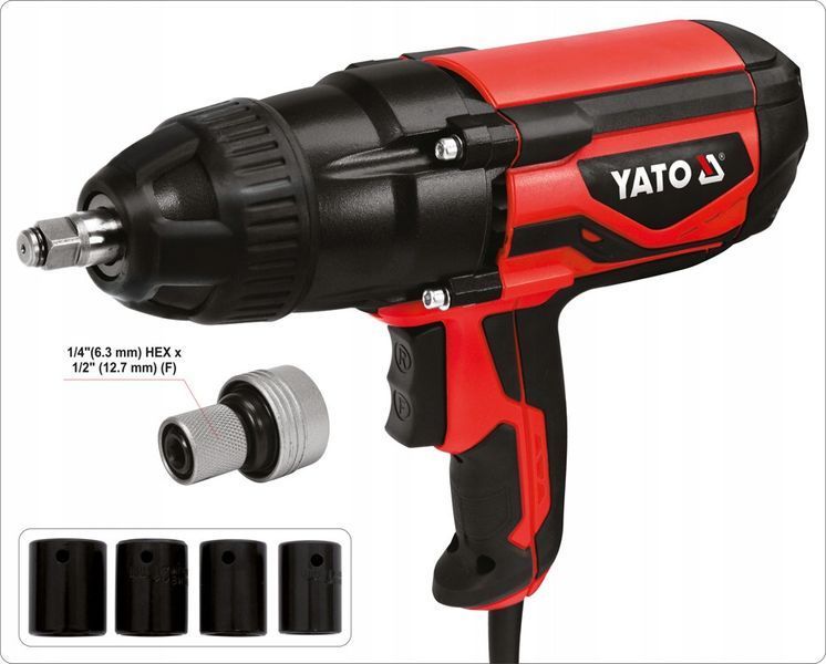 Гайковерт ударний YATO 1/2" 1020 Вт, 600 НМ 2600 об/хв + 4 головки і кейс YT-82021 фото