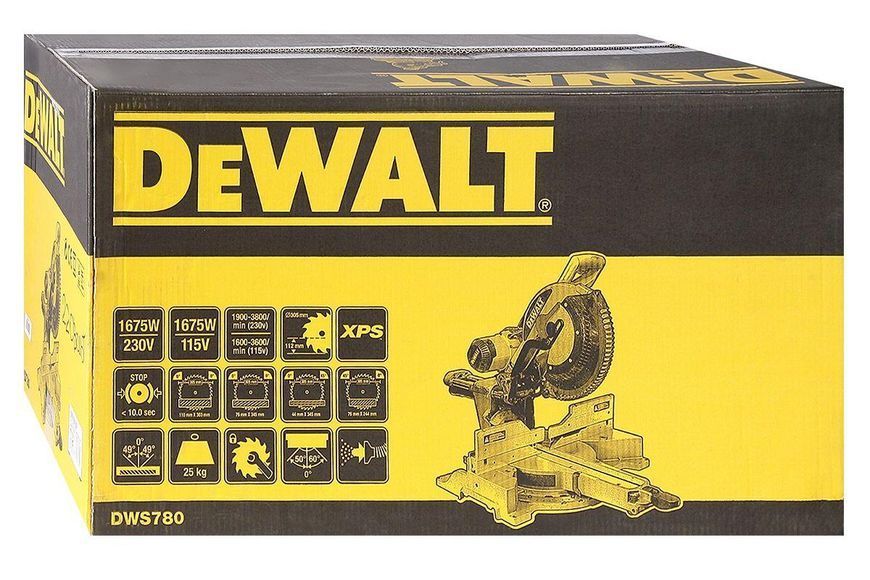 Ручна настільна торцювальна пила по дереву DeWALT DWS780 : 1675 Вт, глибина різу 112мм, круг 305 мм DWS780 фото