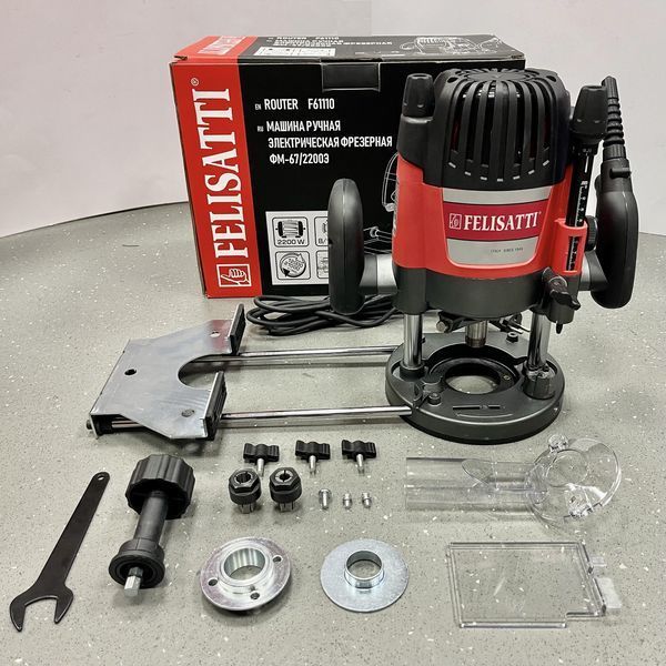 Потужний електричний ручний столярний фрезер FELISATTI ФМ-67/2200Е F61110 : 2200 Вт, 8 та 12 цанга, 21000 об/хв F61110 фото