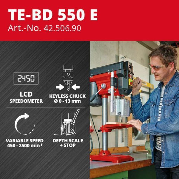 Свердлильний верстат 550Вт, 2450об/мин., LED дисплей Einhell TE-BD 550 E 4250690 фото