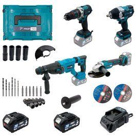 Набір акумуляторний інструментів PROFI-TEC Combo Set 4/3 POWERLine PBH201BL, DTW800BL, DGA20BL, DHP485B: з АКБ 2шт-20V 4.0Ач+ЗП 006654 фото