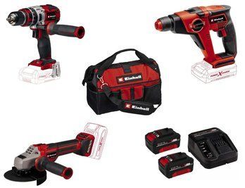 Набір акумуляторних інструментів EINHELL TK 18/3 Li (CD+AG+HD+2 Battery+Bag) : з АКБ 2шт-18V 3.0Ач+ЗП 4514305, 4513970, 4431155 фото