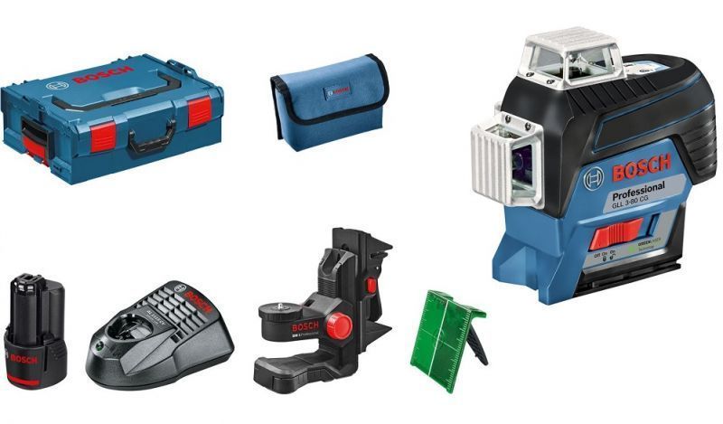 Професійний акумуляторний лазерний нівелір (червоний лазер) Bosch GLL 3-80 CG : 12V, кейс Оригінал 0601063T00 фото
