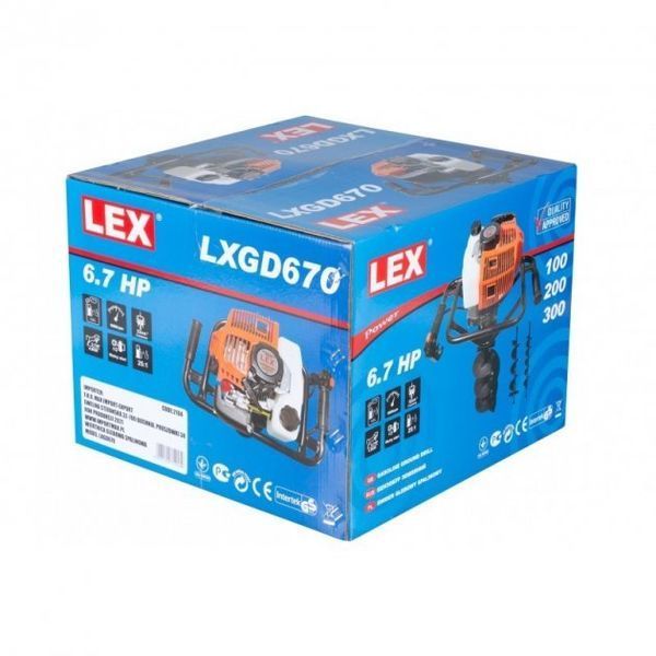 Бензиновий земляний мотобур двотактний LEX LXGD670 : 4,9 кВт / 6,7 к.с. (3 шнека в комплекті) LXGD670 фото