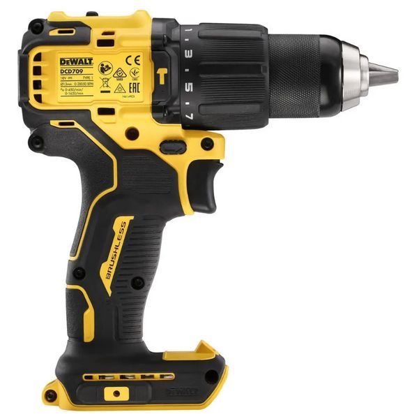 Дриль-шуруповерт акумуляторна безщіткова ударна DeWALT DCD709N: 65 Нм, без акб 18 В XR Li-lon, 2 швидкості DCD709N фото
