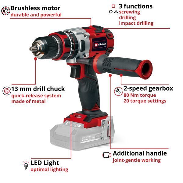 Професійний акумуляторний ударний шуруповерт безщітковий Einhell TP-CD 18/80 Li-i BL - Solo : з АКБ 18В 2.5 Ah 4514305 4512097 фото
