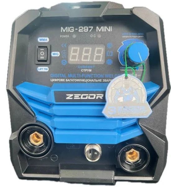 Зварювальний напівавтомат Zegor MIG/MMA/TiG-297 MINI : 4.2 кВт, електрод 1.6-4.0, дріт 0.8-1.0 мм MIG-297 MINI фото