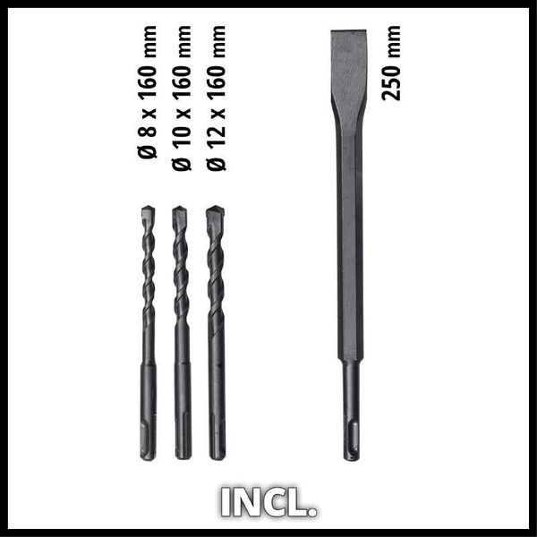 Потужний електричний перфоратор Einhell TC-RH 620 4F Kit : 620 Вт, 2.2 Дж, 1250 об/хв, 5200уд/хв 4257992 фото