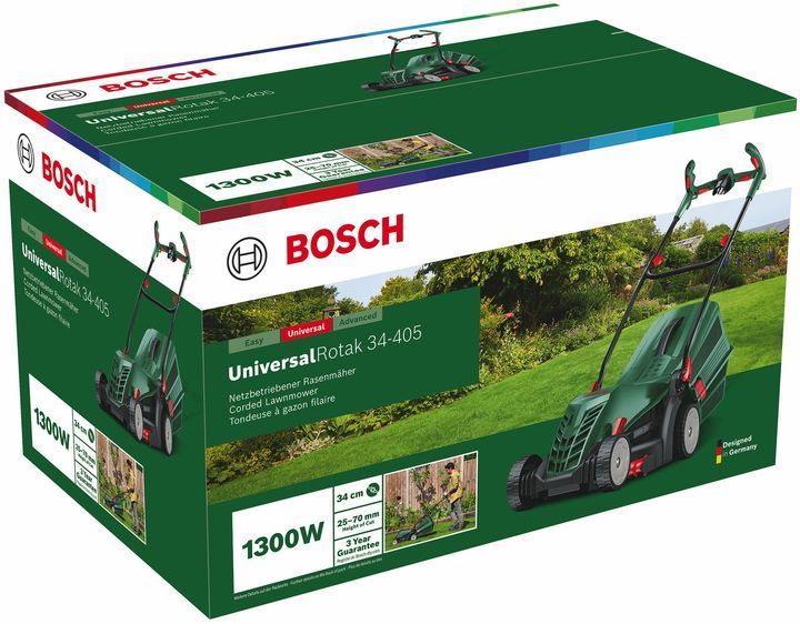Потужна газонокосарка електрична Bosch UniversalRotak 34-405 : 1.3 кВт, ширина захвата 34 см (06008A6401) 06008A6401 фото
