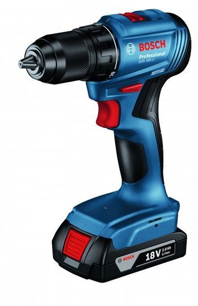 Акумуляторний безщітковий дриль-шурупокрут Bosch GSR 185-LI Professional : 2 АКБ 18V 2.0Ah + З/П, 1900 об/хв, вага 1.3 кг у кейсі 06019K3000 фото