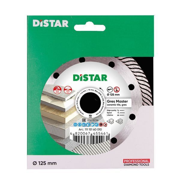 Диск алмазний відрізний Distar 7D 1A1R 125 Gres Master 1A1R 125x1,4/1,0x10x22,23 мм кераміка, керамограніт (11115160010) 11115160010 фото