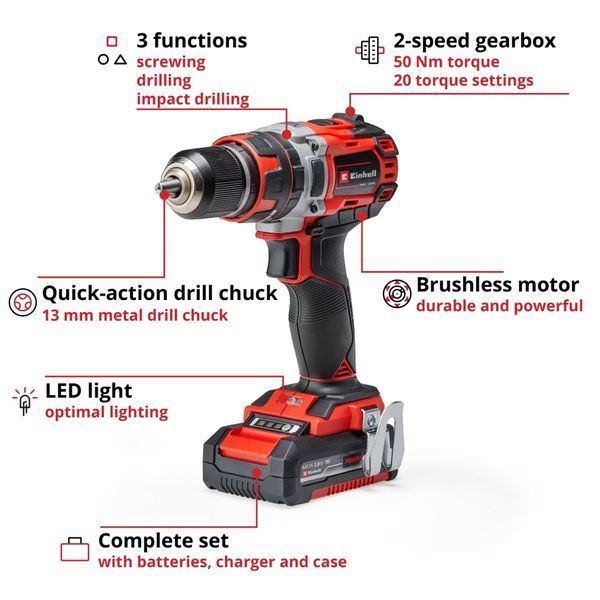 Акумуляторний ударний шуруповерт Einhell TP-CD 18/50 Li-i BL (акум 2а 2шт і зарядка) 4513940 фото