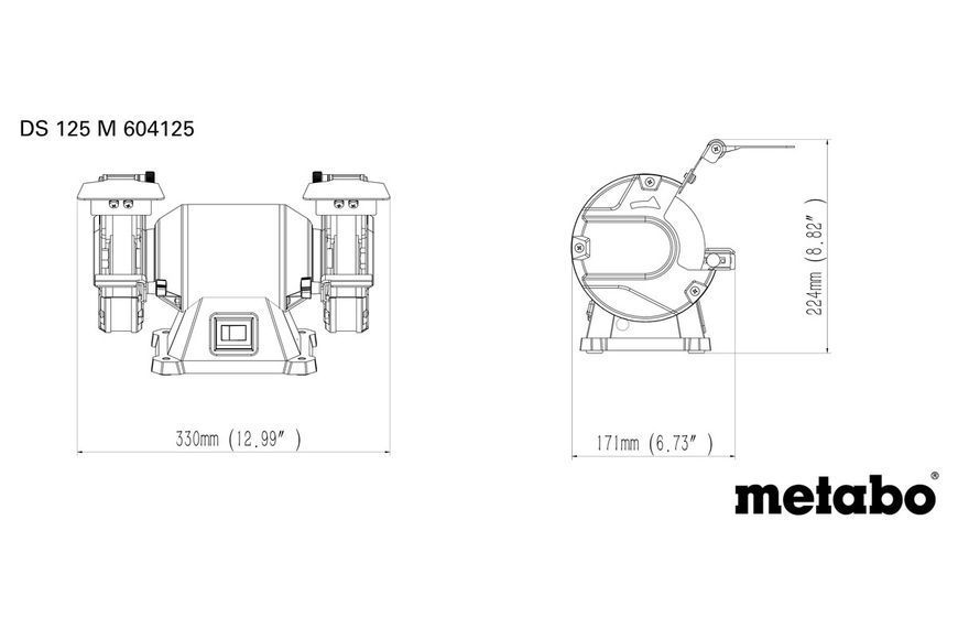 Професійне точило для заточки Metabo DS 125 M : 200 Вт, диск 125х20х20 мм, 2980 об/хв., верстат 604125000 фото