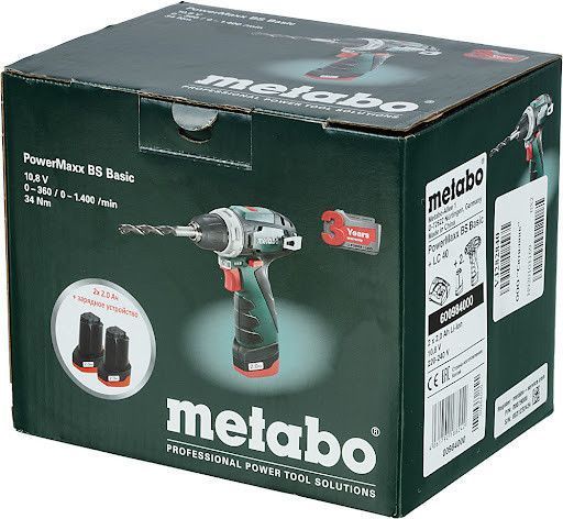 Акумуляторний шуруповерт Metabo PowerMaxx BS Basic 2х2,0 Ач картонна коробка (600984000) 600984000 фото