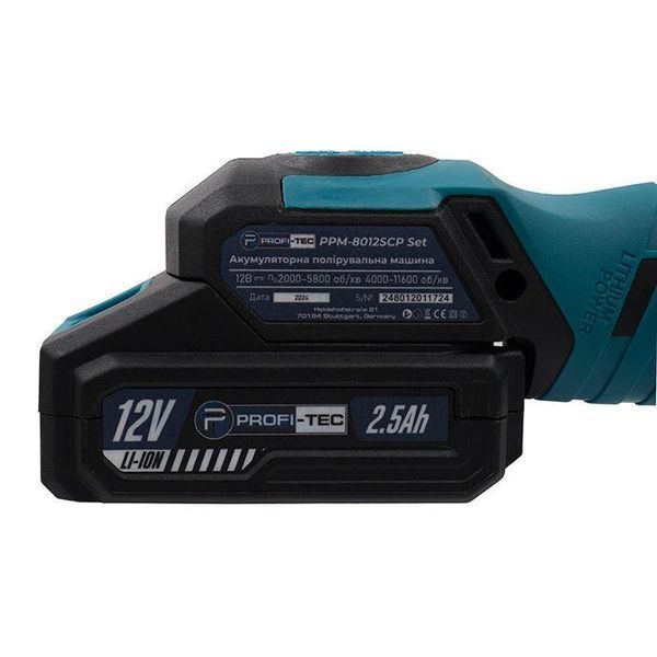 Акумуляторна ексцентрикова полірувальна машина PROFI-TEC PPM-8012SCP Set : з АКБ 12V 2.5 Ah+ЗП, круг 80мм 006070 фото