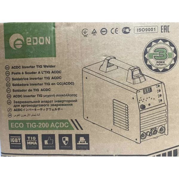 Потужна аргонова зварка Edon Eco TIG-200 AC/DC : 8.5 кВт, 200 А, електрод 1.6-4.0мм Eco TIG-200AC/DC фото