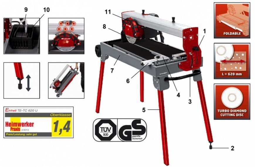 Потужний плиткоріз Einhell TE-TC 620 U : 900 Вт, висота 700мм, 2950 об/хв (4301295) 4301295 фото