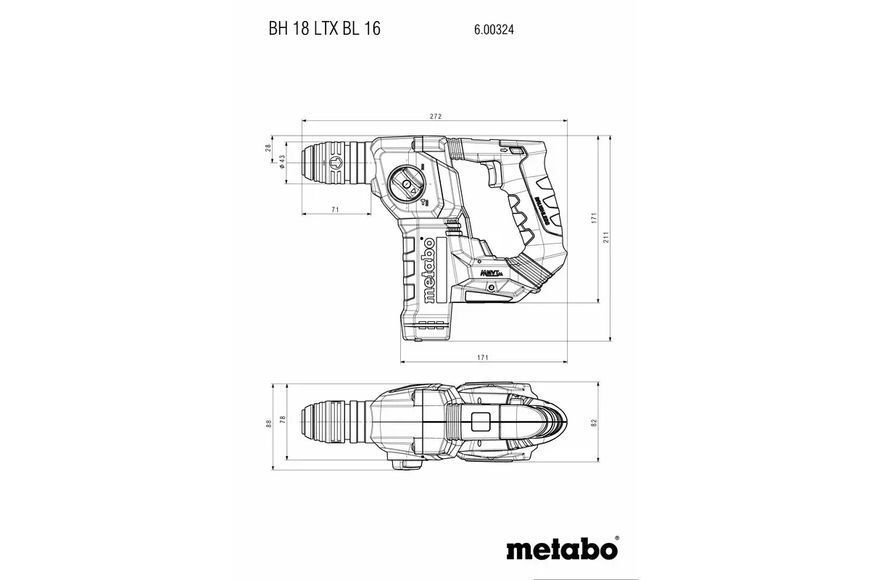 Потужний акумуляторний перфоратор Metabo Powermaxx BH 12 BL 16 : з АКБ 12V 2шт-4.0 Ач, 1.3 Дж (600207850) 600207850 фото