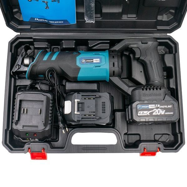 Акумуляторна шабельна пила PROFI-TEC BJR2028BL POWERLine : з АКБ 20 V 2 шт- 4.0 Аг, 3000 хід/хв, довж.ходу 28 мм 006493 фото