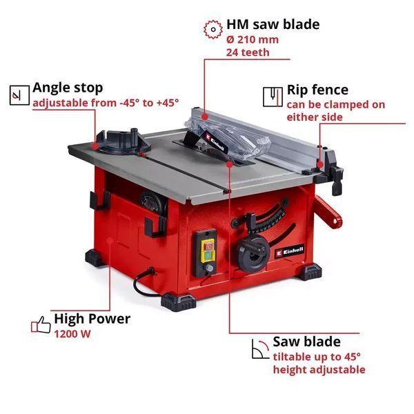 Потужна стаціонарна циркулярна пила (настільна циркулярка) Einhell TC-TS 8 : 900 Вт, 210мм диск, 4800 об/хв (4340426) 4340426 фото