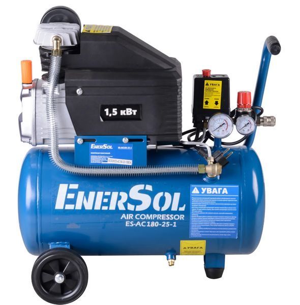 Масляний повітряний компресор EnerSol ES-AC180-25-1 : 230В, 25л, 1,5 кВт, 8 бар, 20 кг ES-AC180-25-1 фото