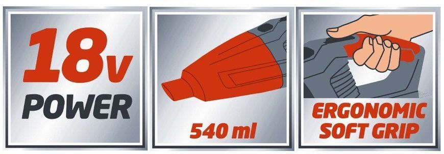 Потужний пилосос акумуляторний Einhell TE-VC 18 Li Solo : з АКБ 18V, 2,5 Ah + зарядне, вага 0.86 кг (2347120, 4512097) 2347120 4512097 фото