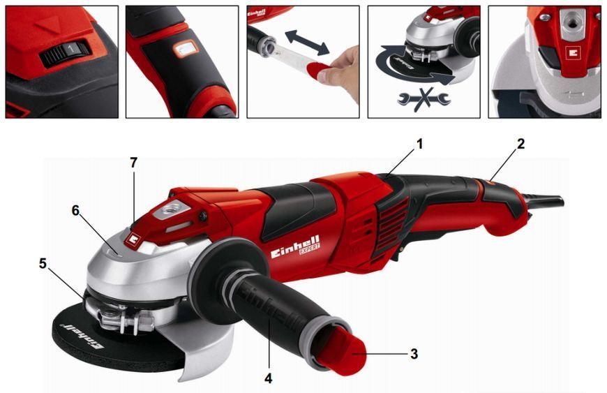 Потужна кутова шліфмашина Einhell TE-AG 125 CE : 1100 Вт, диск 125 мм (4430860) 4430860 фото