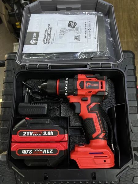 Потужний акумуляторний безщітковий шуруповерт EDON ED-21PBL OL :з АКБ 2-шт 21V 2.0 Ah+ЗП, 50 Нм ED-21PBL OL фото
