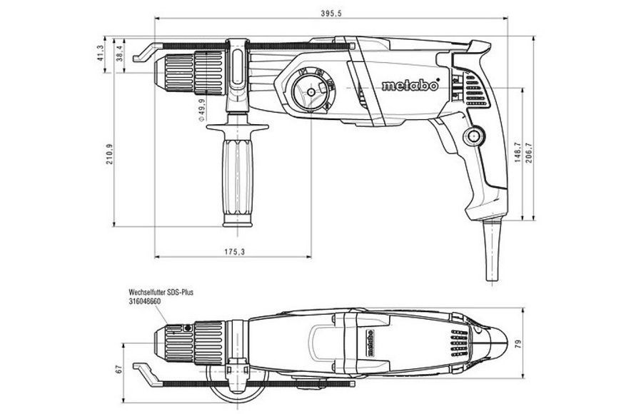 Професійний ударний електричний прямий перфоратор Metabo KHE 2444 : 800 Вт, 2.3 Дж перфоратор для дому (606154000) 606154000 фото