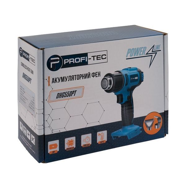 Акумуляторний фен PROFI-TEC DHG550PT POWERLine : без АКБ, 350 &ndash; 550 &deg;С, 200л/хв 005933 фото