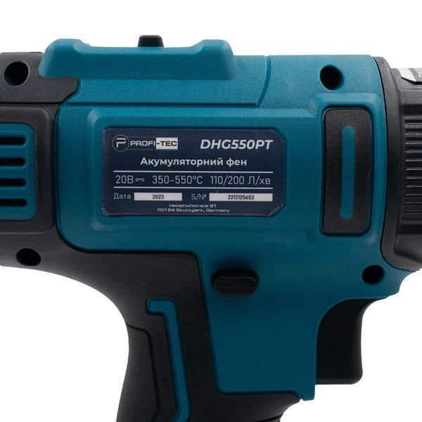 Акумуляторний фен PROFI-TEC DHG550PT POWERLine : без АКБ, 350 &ndash; 550 &deg;С, 200л/хв 005933 фото