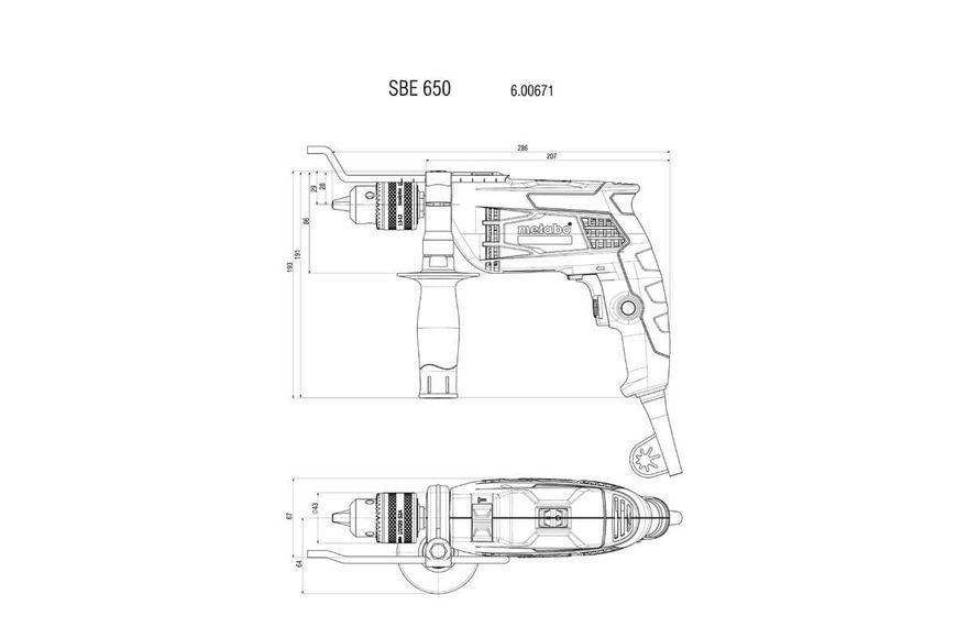 Дриль електрична ударна (електродриль) Metabo SBE 650 : 650 Вт, 1.5-13мм сверло, 1.8 кг (600671000) 600671000 фото