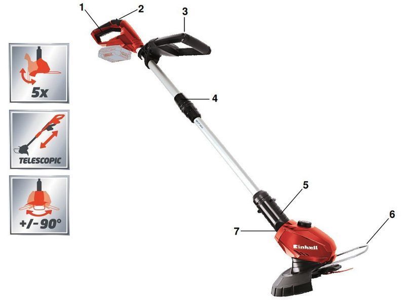 Професійний тример акумуляторний Einhell GE-CT 18 Li Solo : 18B, 8500 об/хв, 1.8кг (3411172) 3411172 фото
